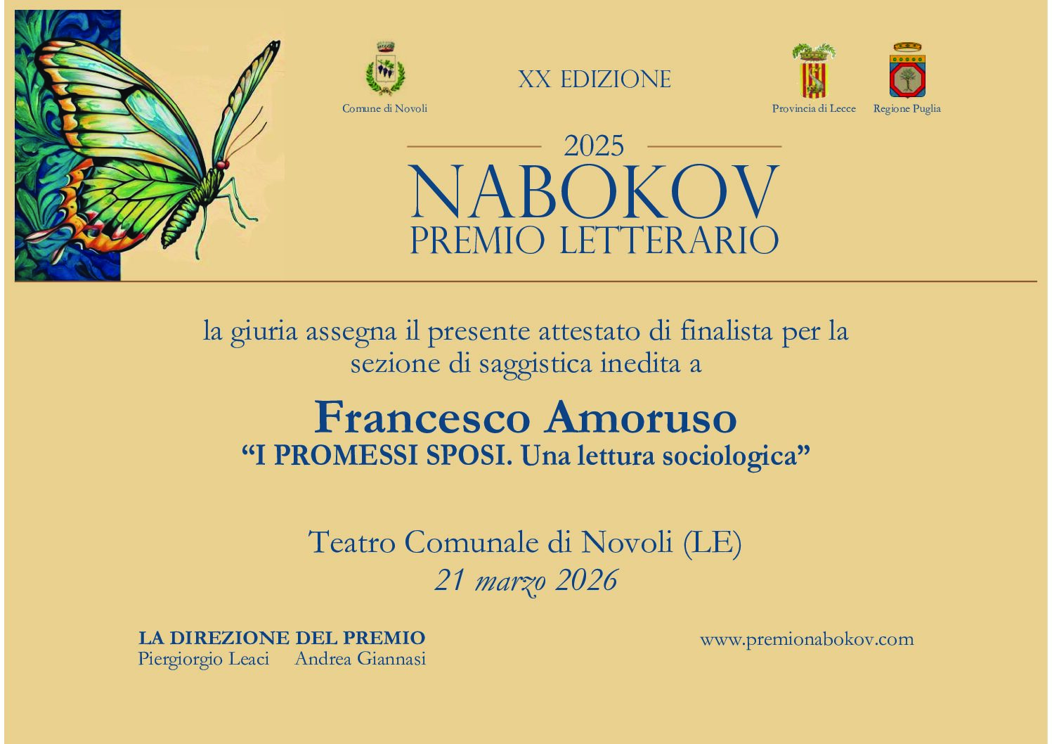 I PROMESSI SPOSI. Una lettura sociologica finalista al premio Nabokov 2026